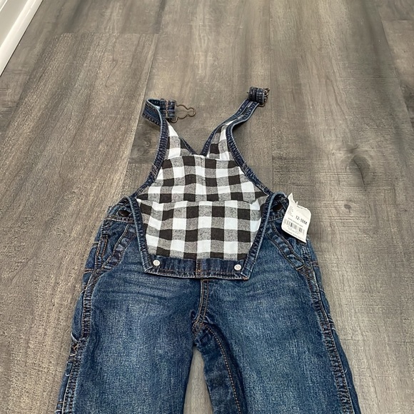 Oshkosh B'gosh Boy Blue Jean Bib Overalls 12-18 months lined flannel NEW - Picture 4 of 6